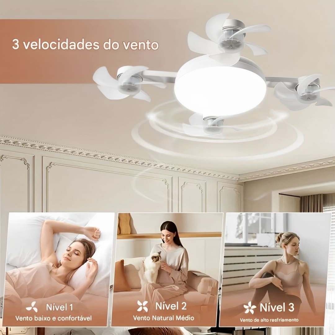 Ventilador de Teto sem Fio com Lâmpada