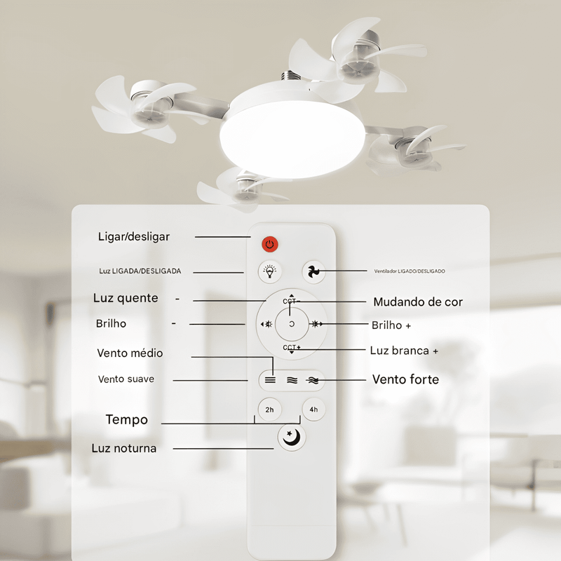 Ventilador de Teto sem Fio com Lâmpada
