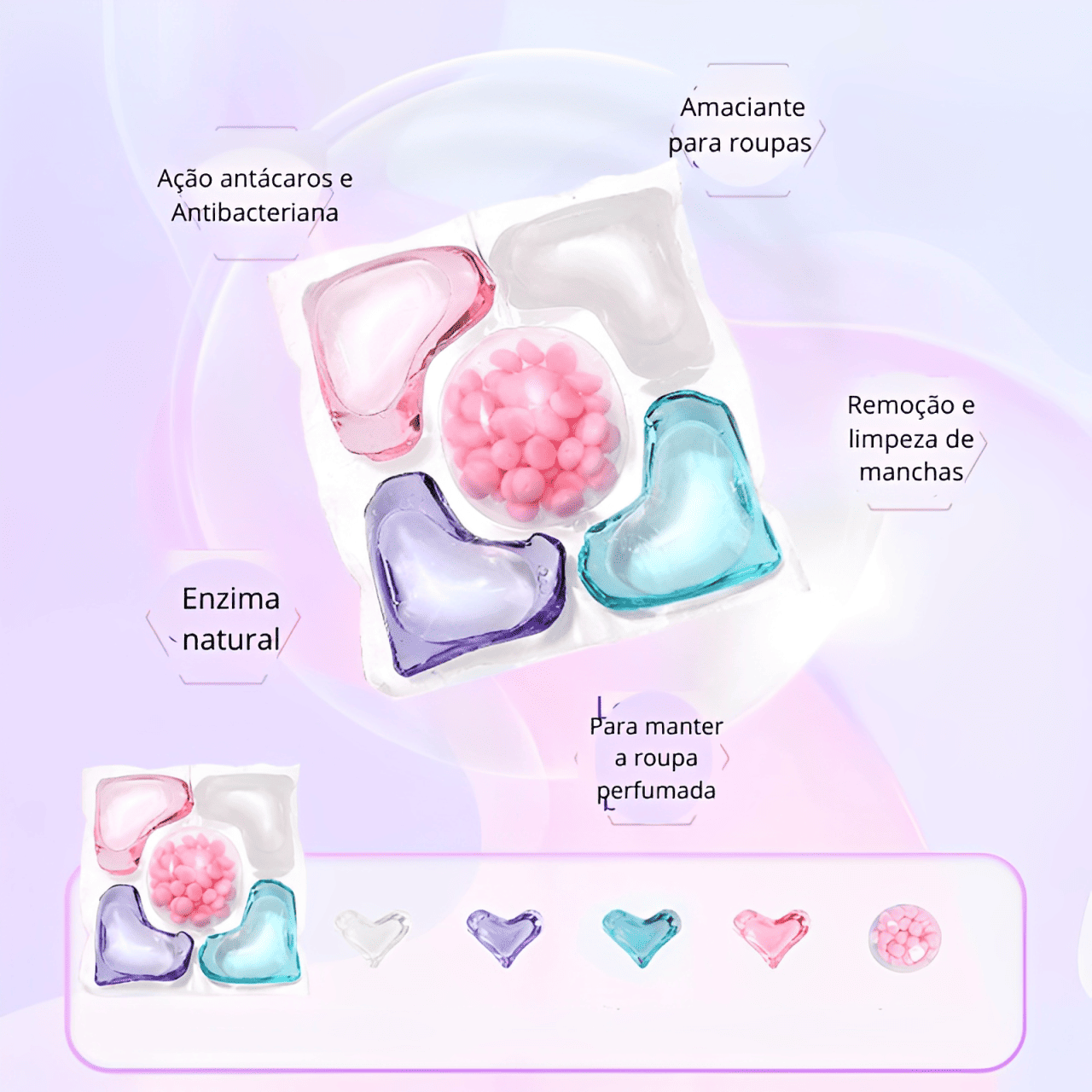Cápsulas Hidrossolúveis 5 em 1 – Limpeza, Amaciante e Fragrância