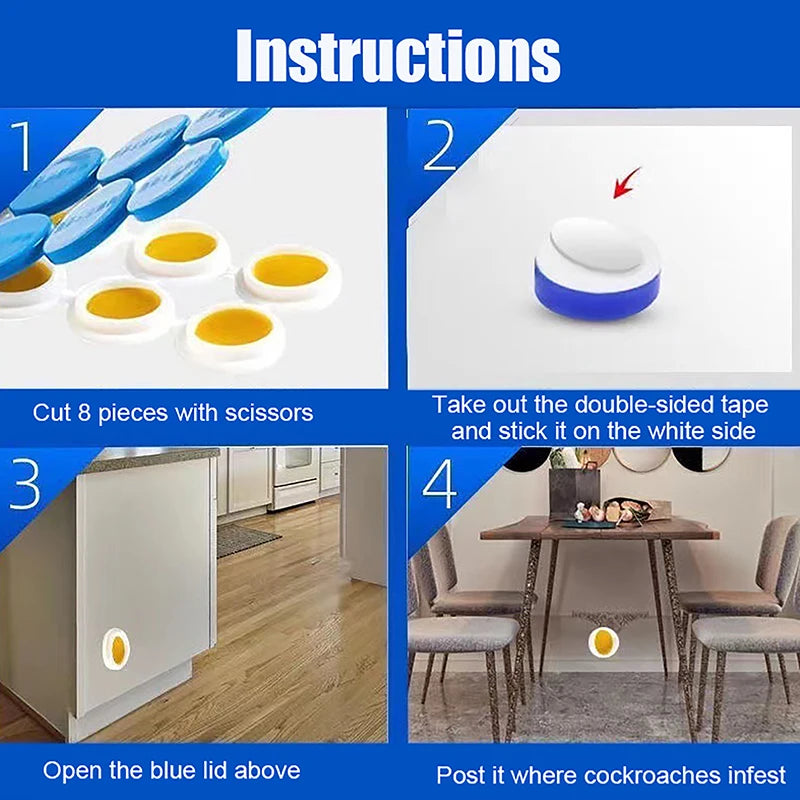 Armadilha Adesiva Anti-Baratas – 8 Peças, Longa Duração