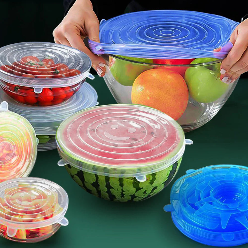 Kit de 6 Tampas Universais de Silicone Flexível e Lavável